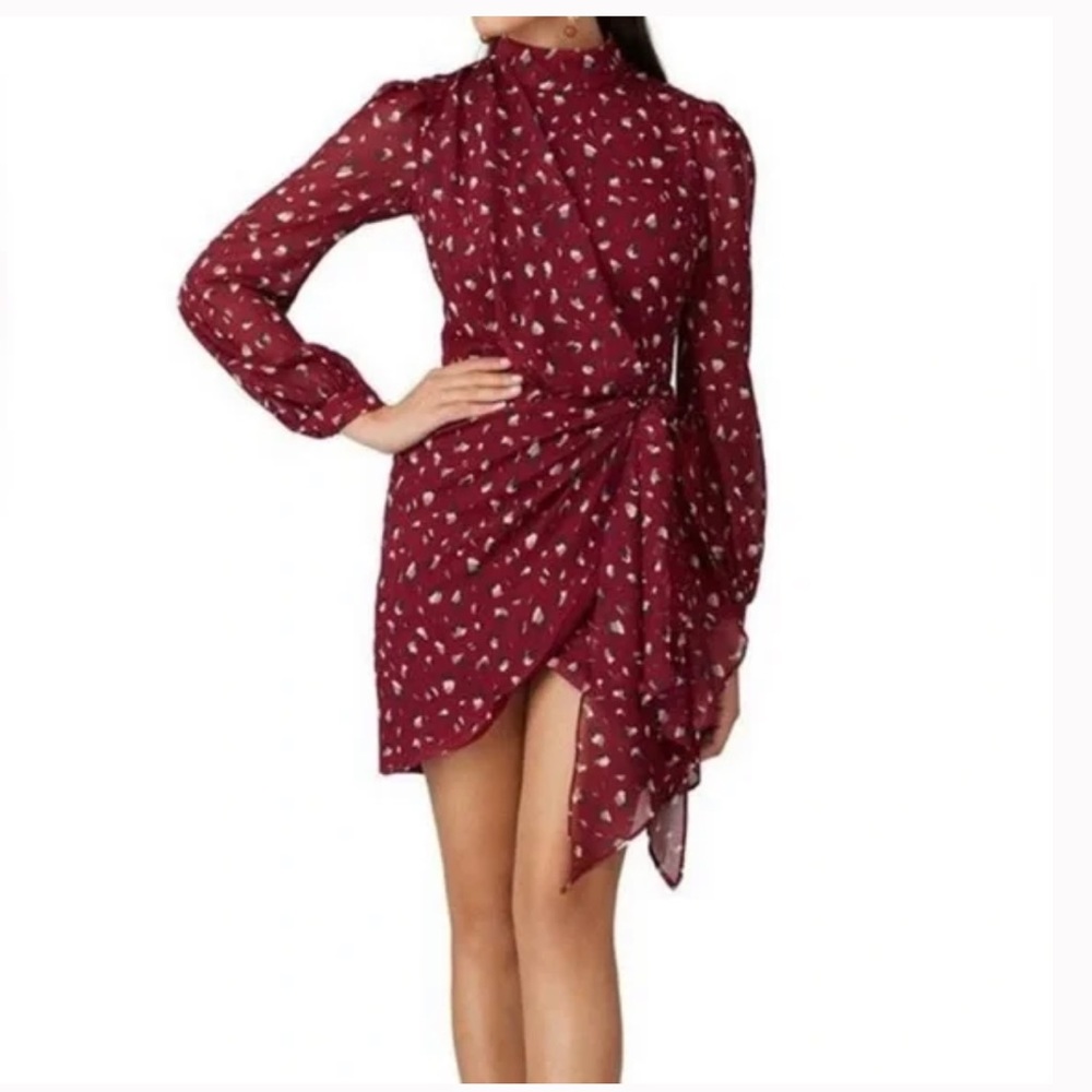 Bardot Kalia Print Mini Dress in Burgundy Leopard Size 2 XXS